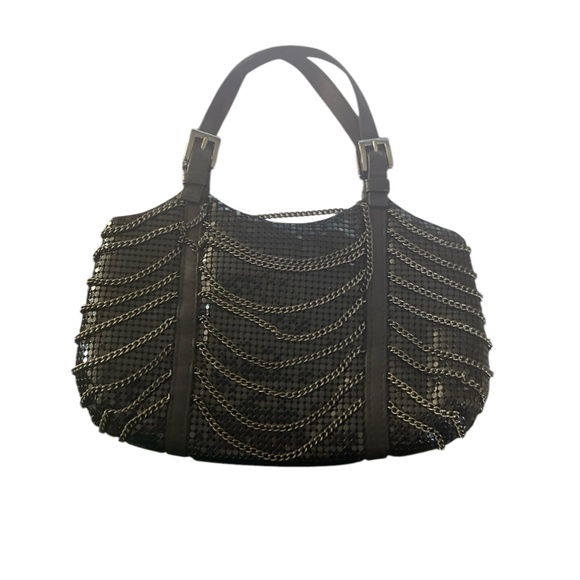 WHITING & DAVIS Chainmail Black Leather, Mesh, & Chain Mini Handbag Evening Bag - Picture 6 of 14